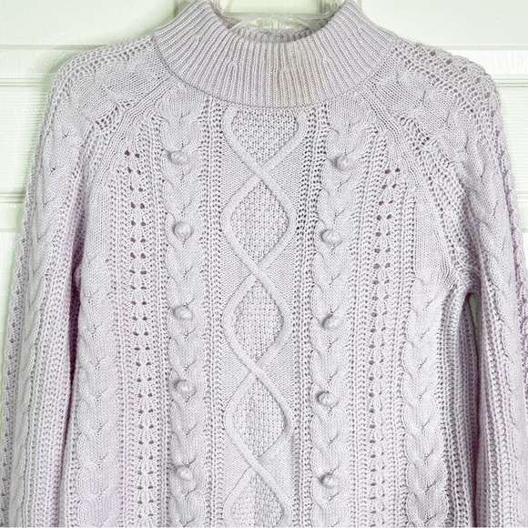 NWT J. Crew Pom Pom Cable Knit Mock Neck Sweater Vintage Lilac Women’s XS *FLAWS - Picture 5 of 13